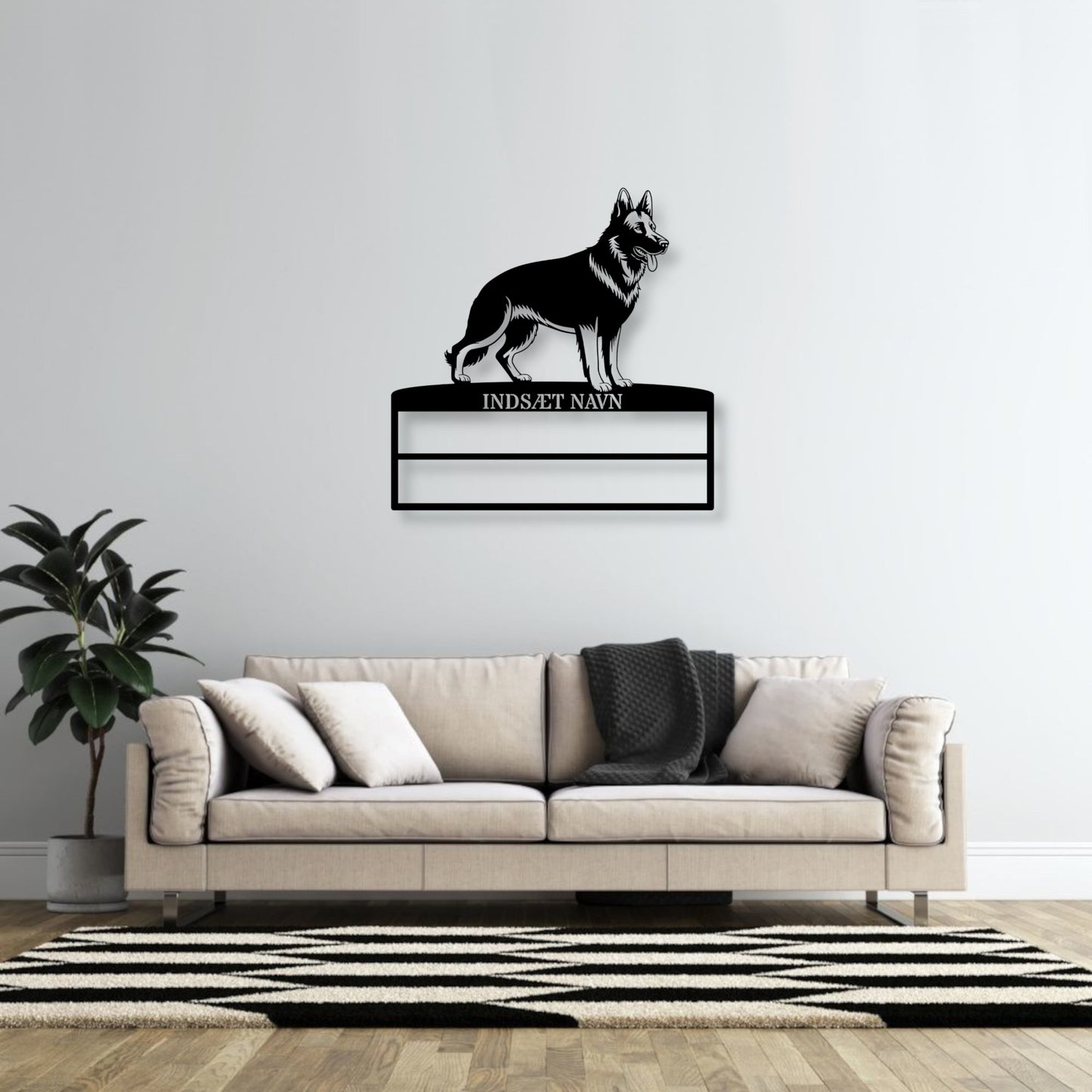 Personlig Schæferhund rosette display metalskilt med personlig tekst og navn. Unik Gaveide til hundeejer...