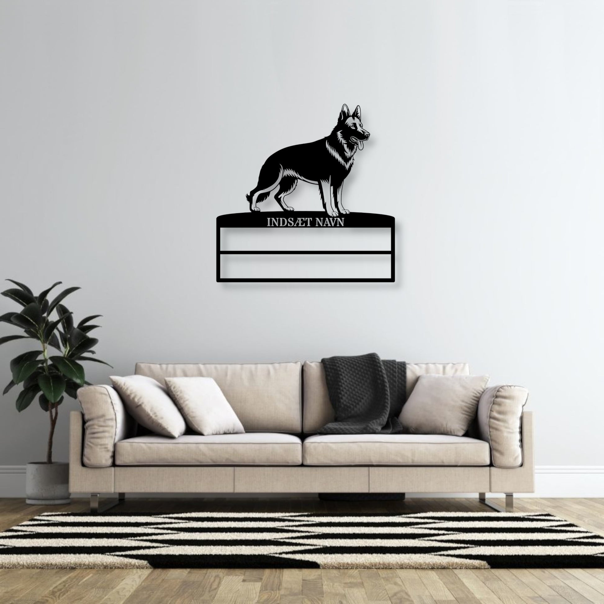 Personlig Schæferhund rosette display metalskilt med personlig tekst og navn. Unik Gaveide til hundeejer...