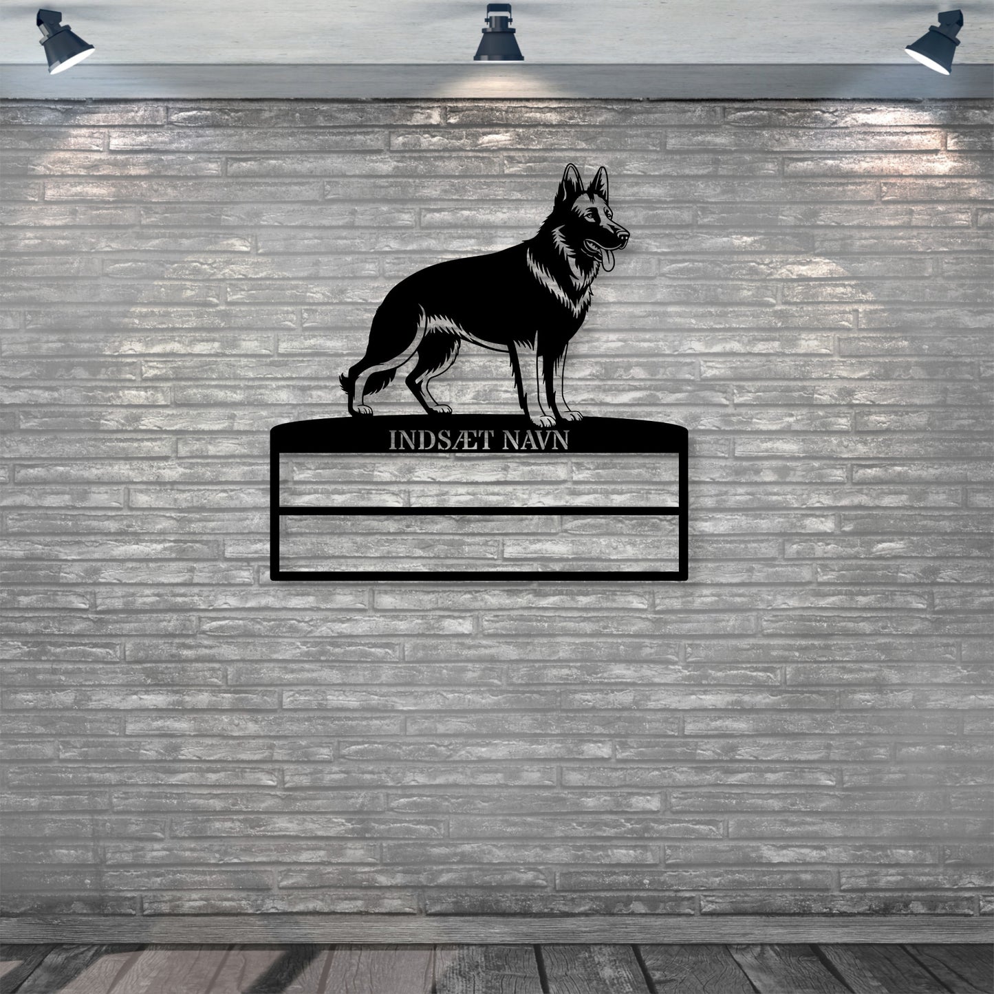 Personlig Schæferhund rosette display metalskilt med personlig tekst og navn. Unik Gaveide til hundeejer..