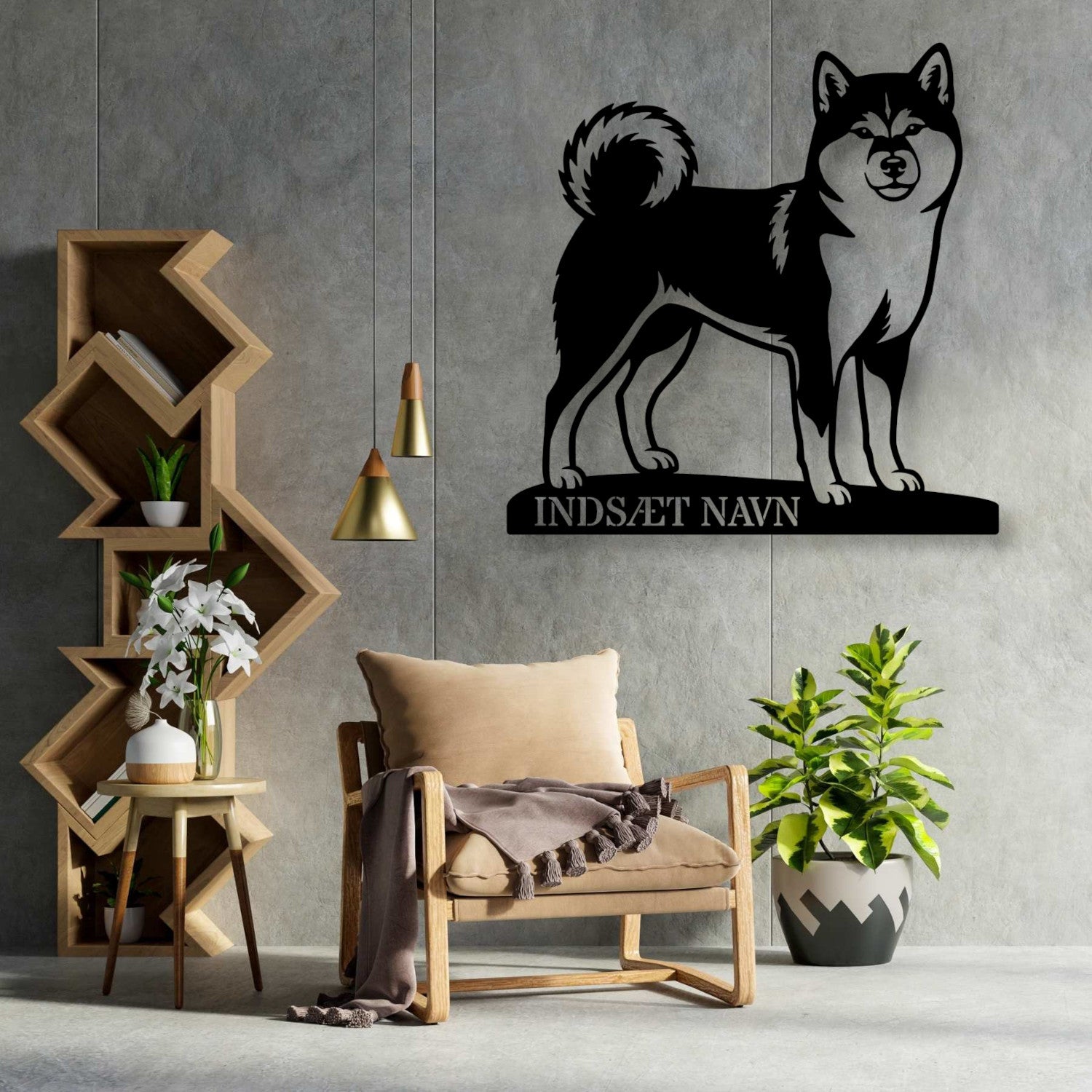 Personlig Shiba metalskilt med hundenavn..