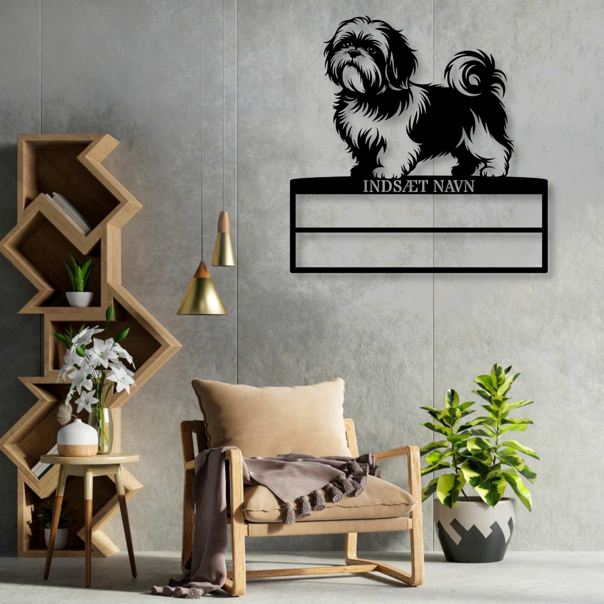 Personlig Shih Tzu rosette display metalskilt med personlig navn. Unik Gaveide til hundeejeren....