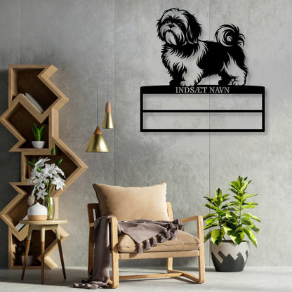 Personlig Shih Tzu rosette display metalskilt med personlig navn. Unik Gaveide til hundeejeren....