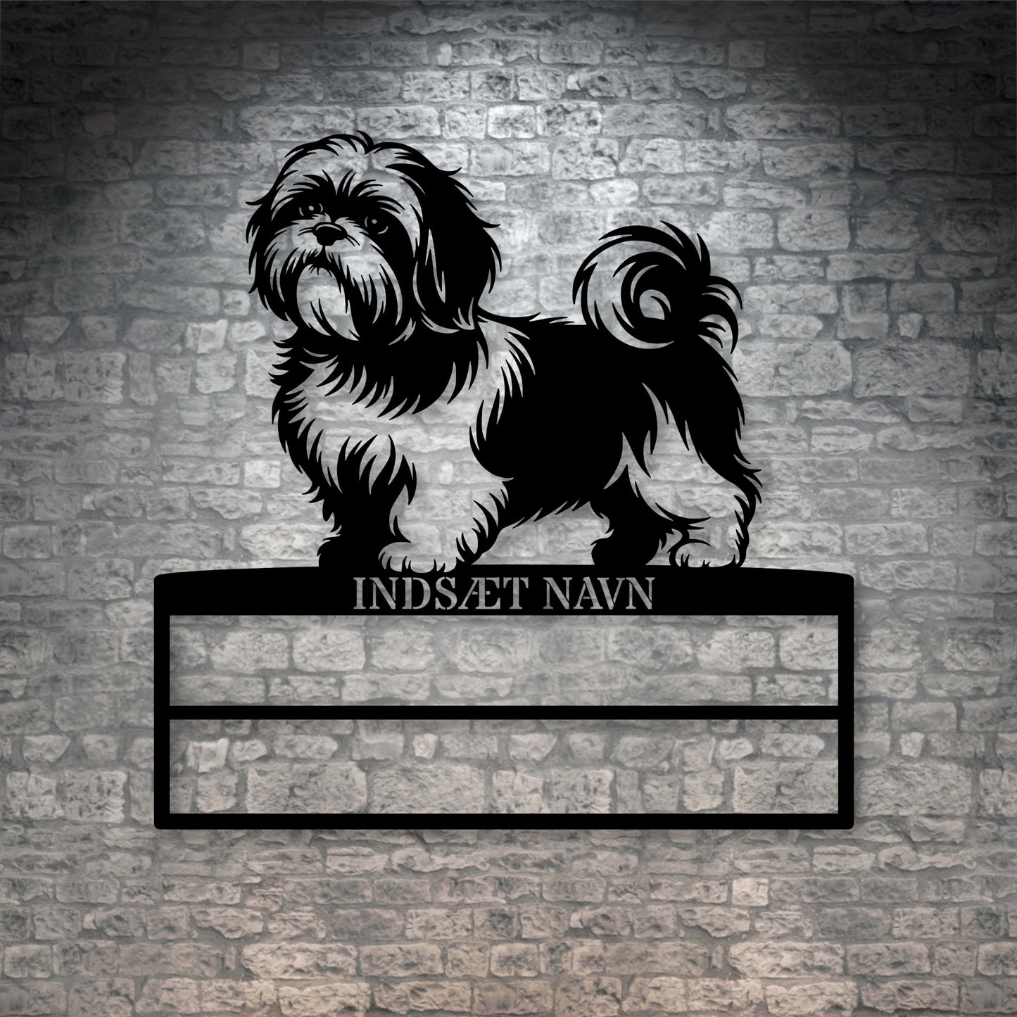 Personlig Shih Tzu rosette display metalskilt med personlig navn. Unik Gaveide til hundeejeren.