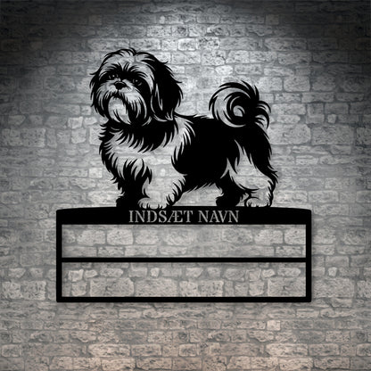Personlig Shih Tzu rosette display metalskilt med personlig navn. Unik Gaveide til hundeejeren.