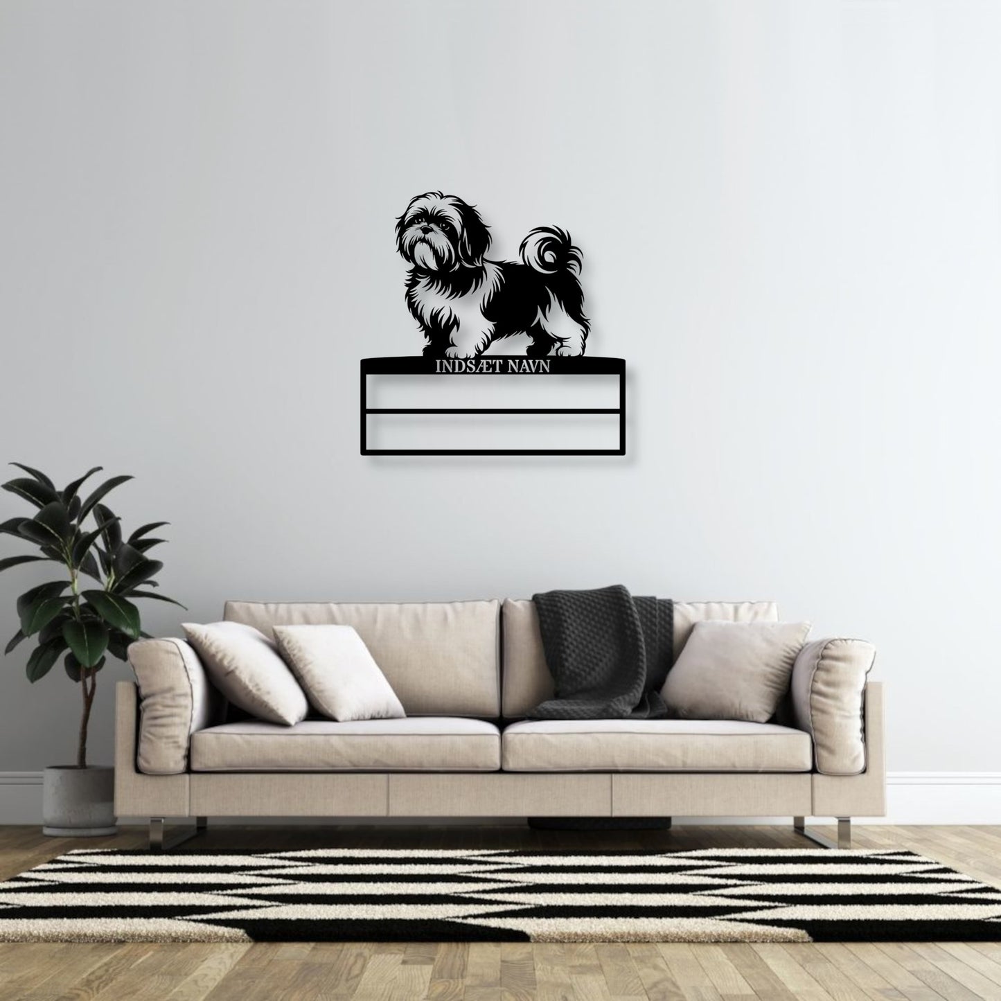 Personlig Shih Tzu rosette display metalskilt med personlig navn. Unik Gaveide til hundeejeren