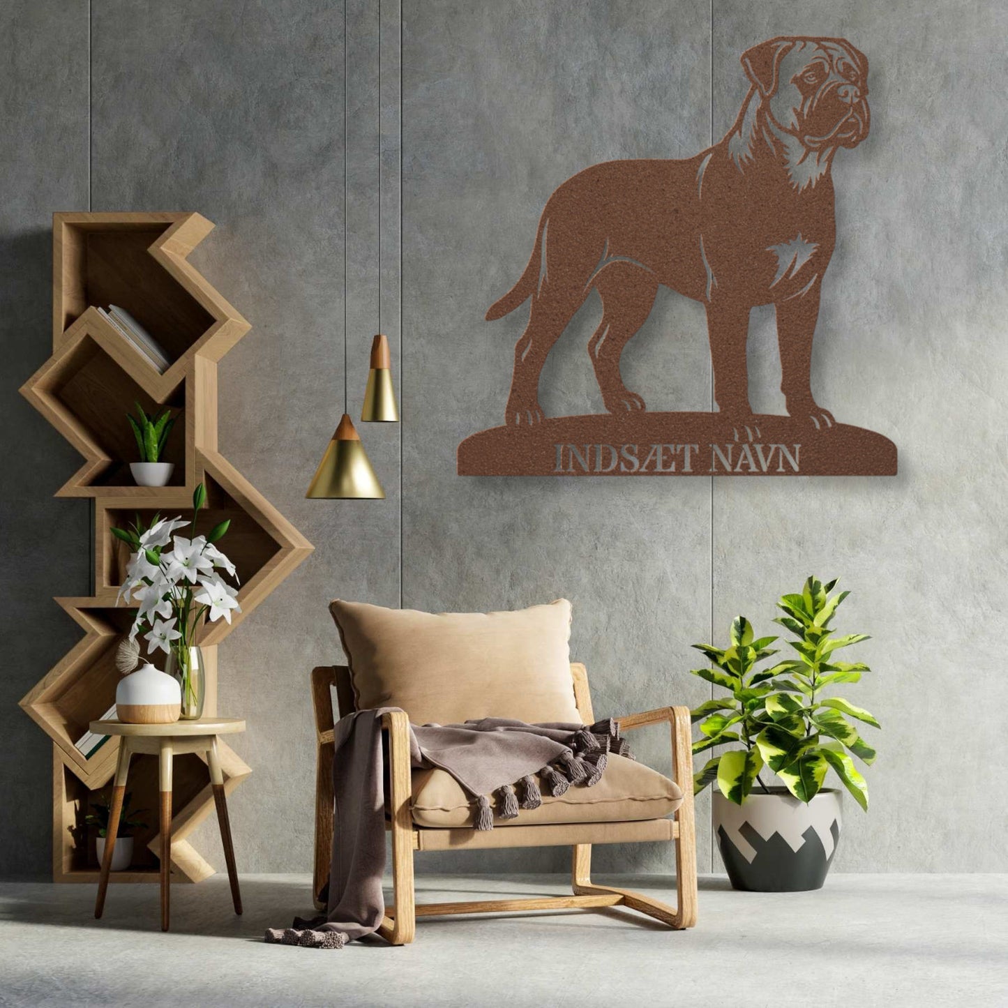 Personlig brun Bullmastiff metalskilt med hundenavn.....