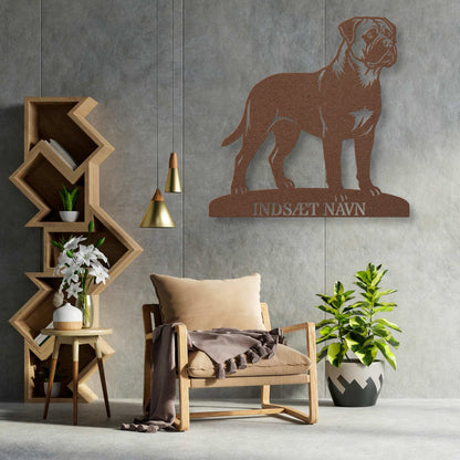Personlig brun Bullmastiff metalskilt med hundenavn.....