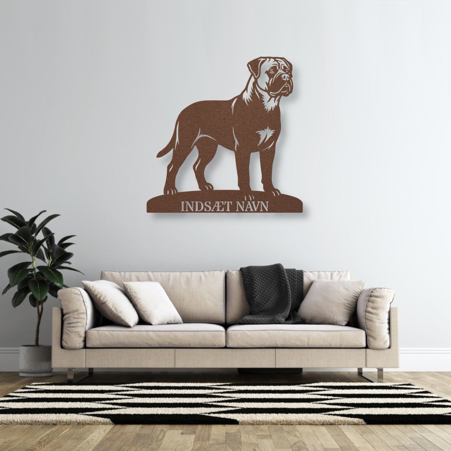Personlig brun Bullmastiff metalskilt med hundenavn....