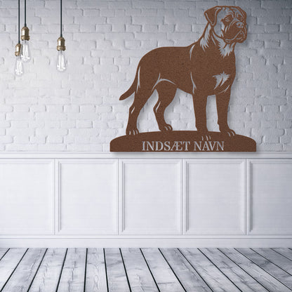 Personlig brun Bullmastiff metalskilt med hundenavn...