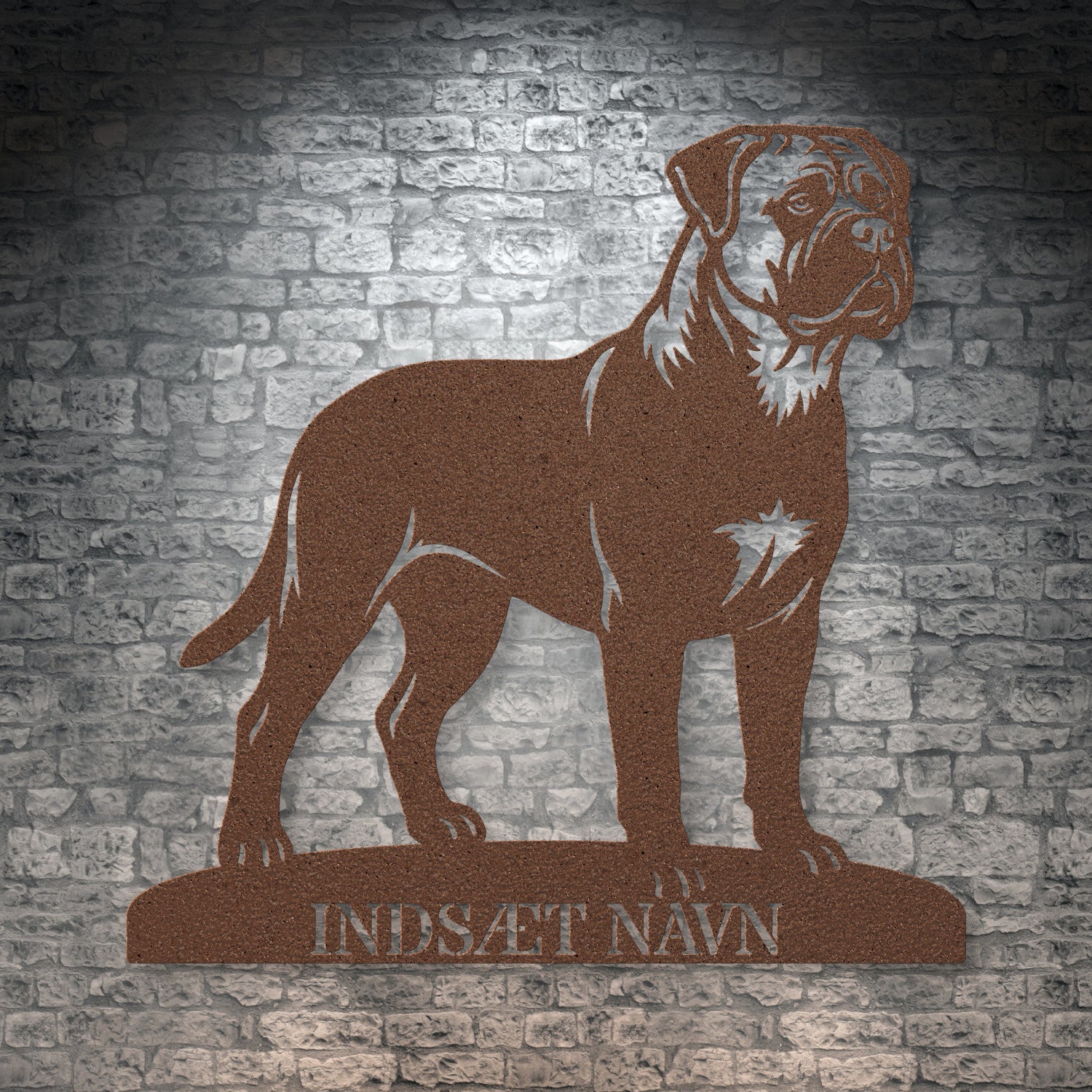 Personlig brun Bullmastiff metalskilt med hundenavn