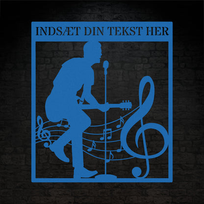 Personlig guitarist væg metalskilt i blå med tekst. Unik musikelsker navneskilt gaveidé