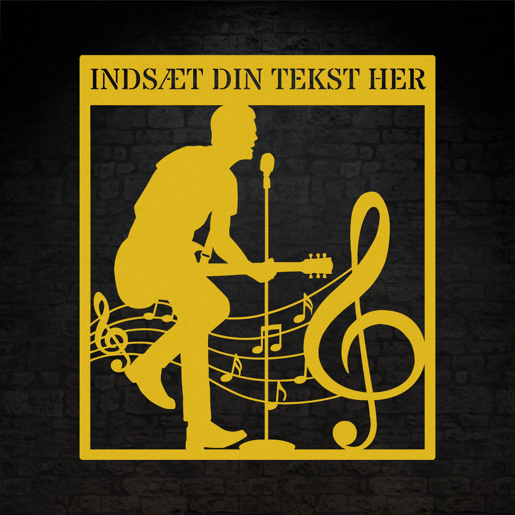 Personlig guitarist væg metalskilt i gul med tekst. Unik musikelsker navneskilt gaveidé