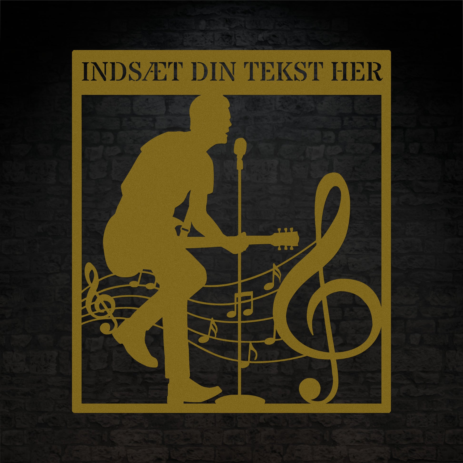 Personlig guitarist væg metalskilt i guld med tekst. Unik musikelsker navneskilt gaveidé