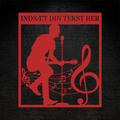 Personlig guitarist væg metalskilt i rød med tekst. Unik musikelsker navneskilt gaveidé