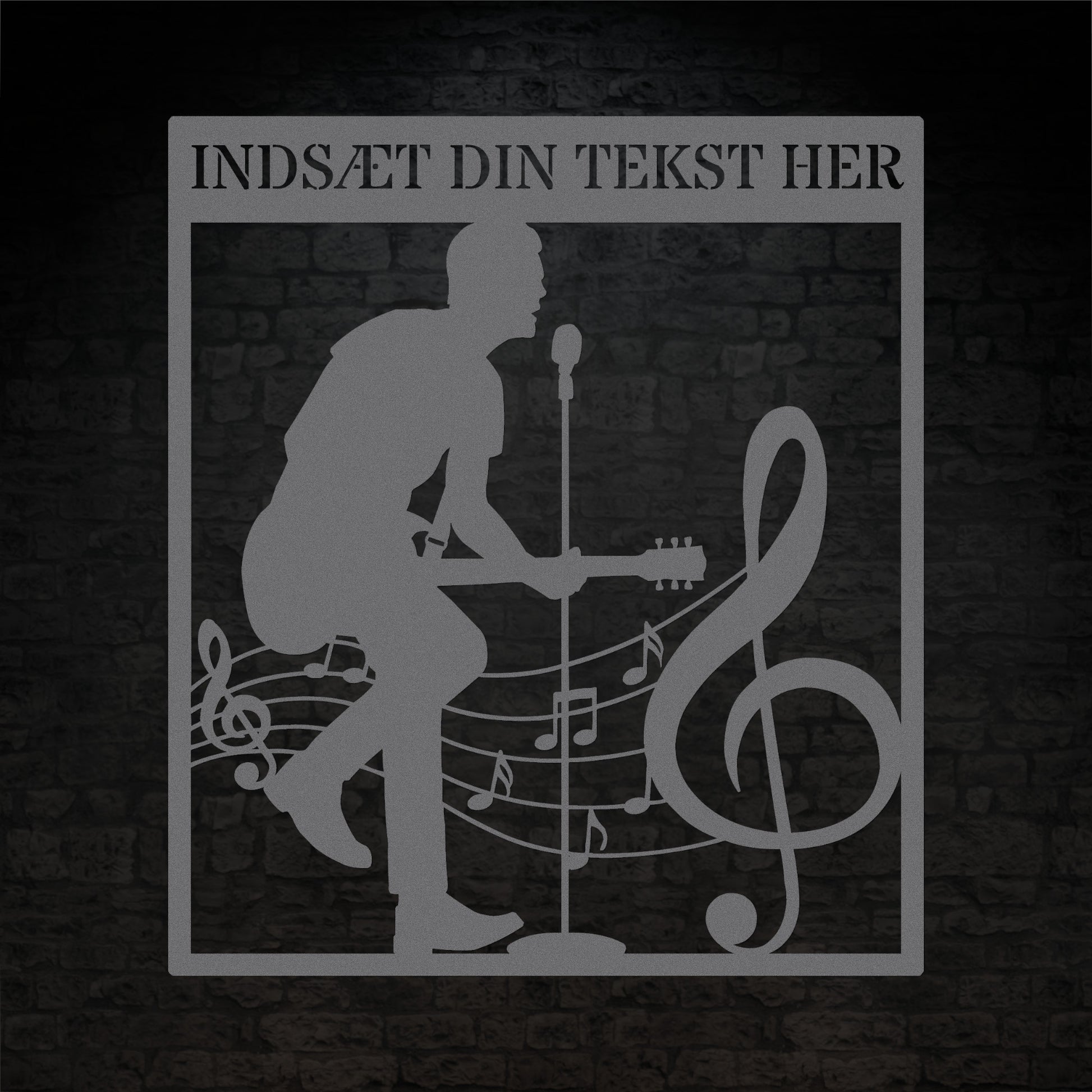 Personlig guitarist væg metalskilt i sølv med tekst. Unik musikelsker navneskilt gaveidé