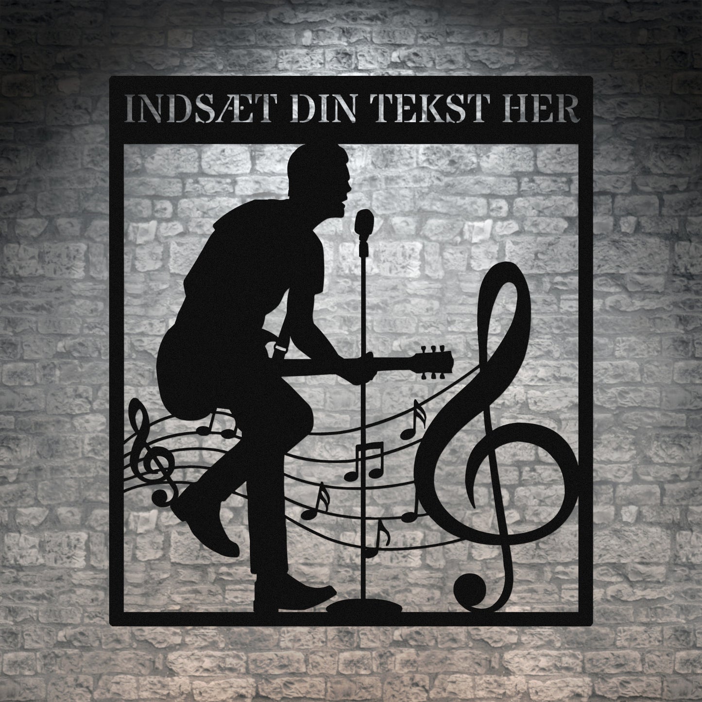 Personlig guitarist væg metalskilt i sort med tekst. Unik musikelsker navneskilt gaveidé