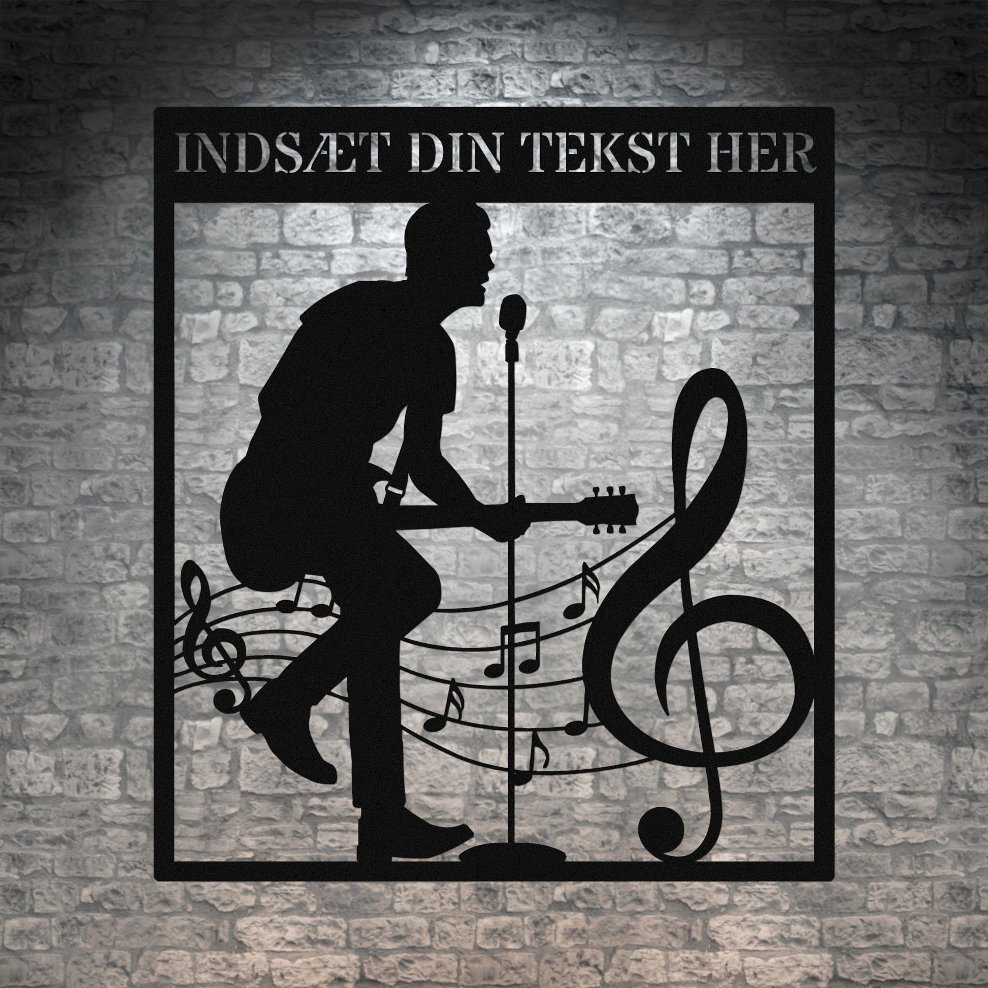 Personlig guitarist væg metalskilt i sort med tekst. Unik musikelsker navneskilt gaveidé