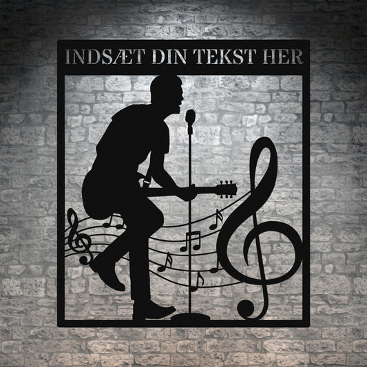 Personlig guitarist væg metalskilt i sort med tekst. Unik musikelsker navneskilt gaveidé