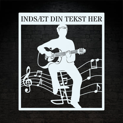 Personlig guitarist vægdekoration metalskilt i hvid med tekst. Unik musikelsker navneskilt gaveidé