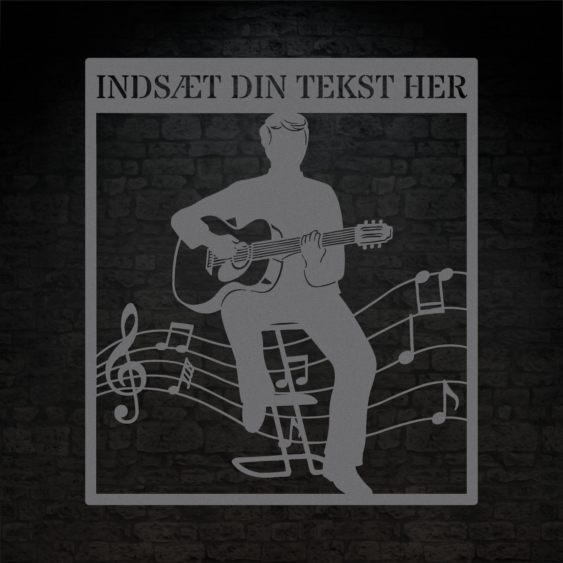 Personlig guitarist vægdekoration metalskilt i sølv med tekst. Unik musikelsker navneskilt gaveidé