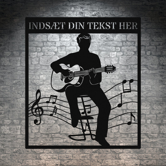 Personlig guitarist vægdekoration metalskilt i sort med tekst. Unik musikelsker navneskilt gaveidé