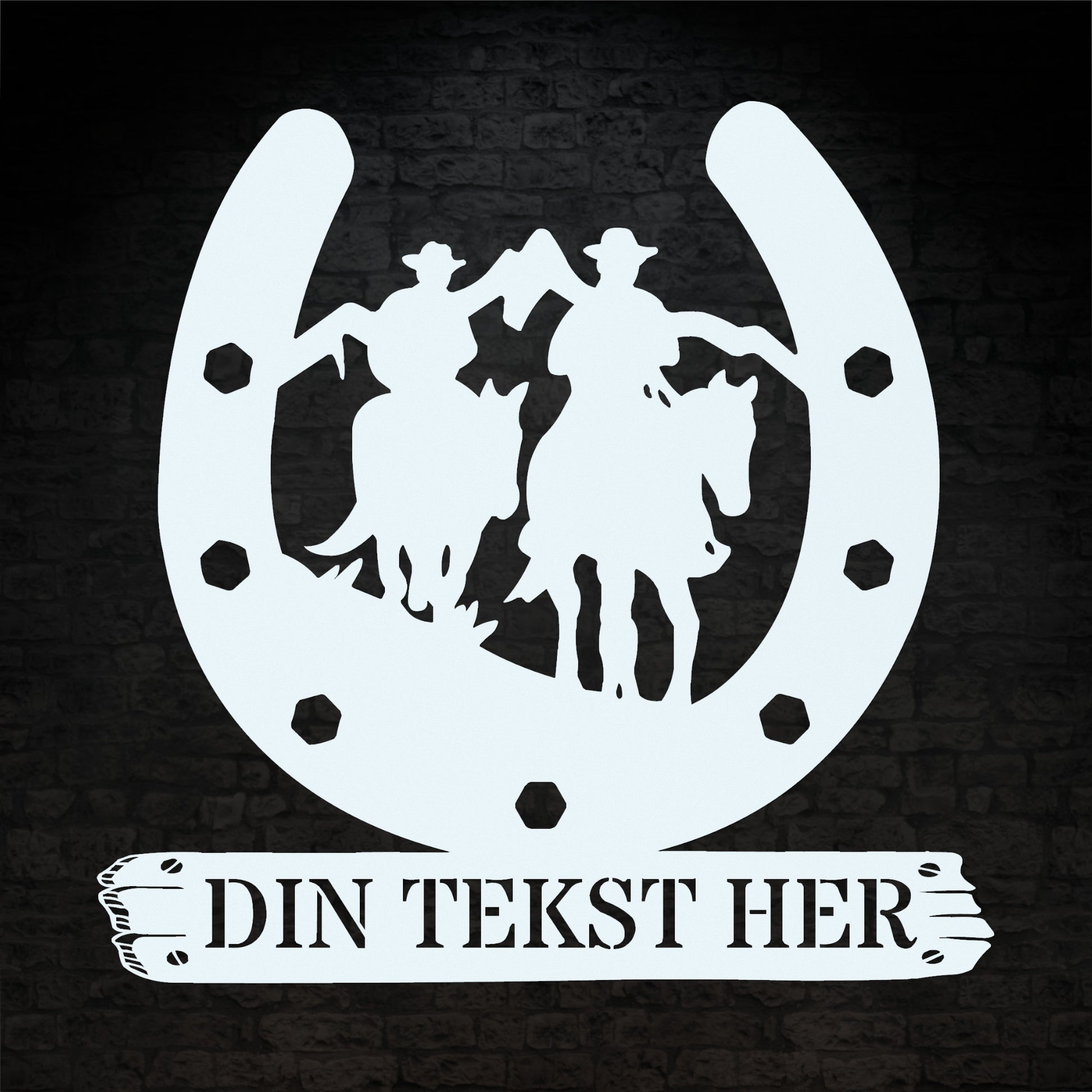 Personlig hesterytter metal vægskilt i hvid med tekst. Unik gaveidé til hesteejeren