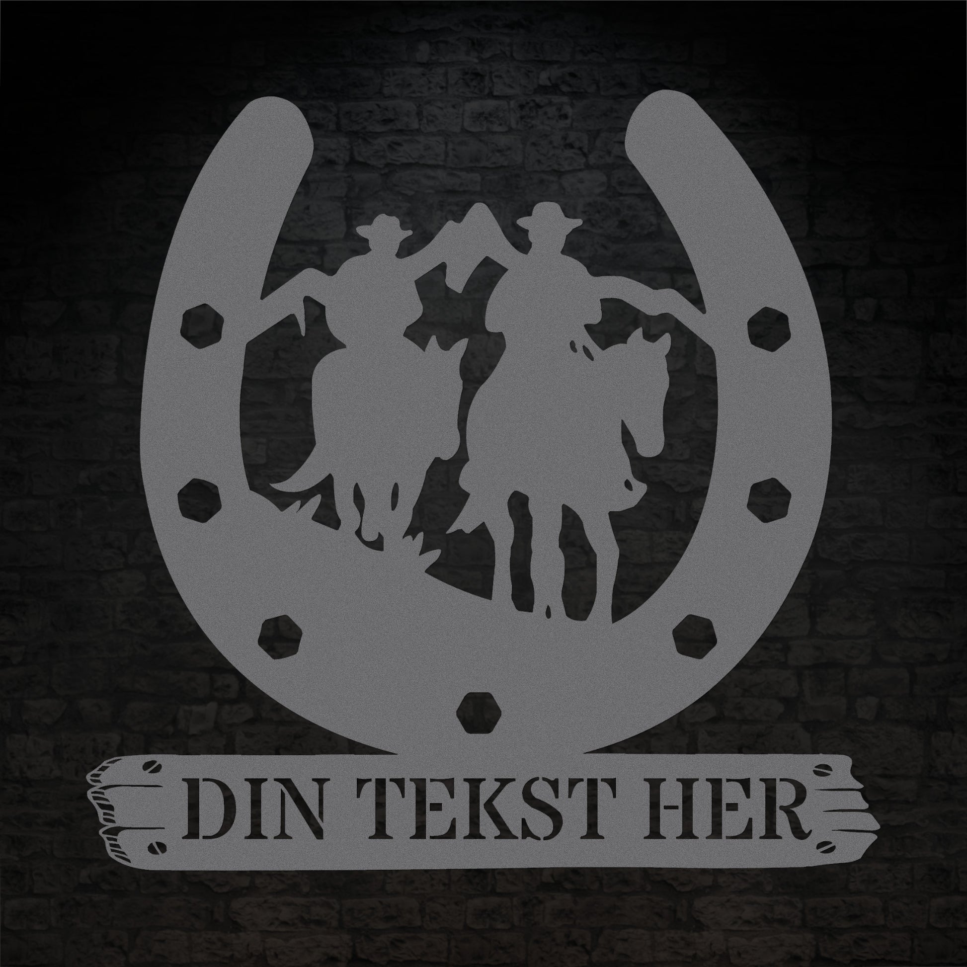 Personlig hesterytter metal vægskilt i sølv med tekst. Unik gaveidé til hesteejeren