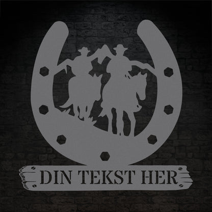 Personlig hesterytter metal vægskilt i sølv med tekst. Unik gaveidé til hesteejeren