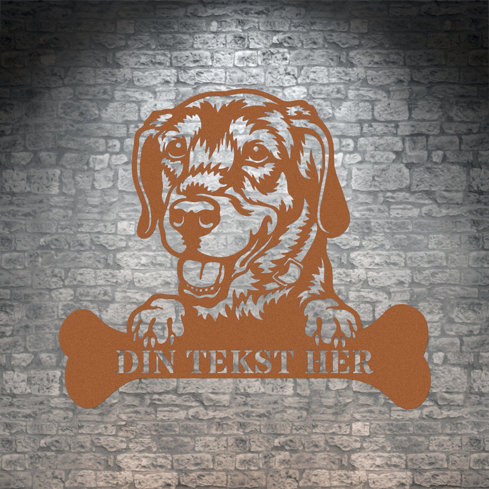 Personlig labrador retriever metalskilt i brun med personlig tekst. Hundeejer gaveidé