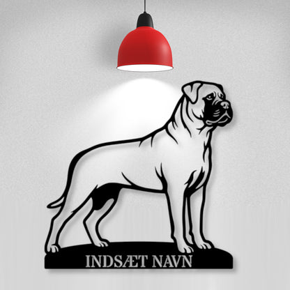 Personlig lys Bullmastiff metalskilt med hundenavn.....