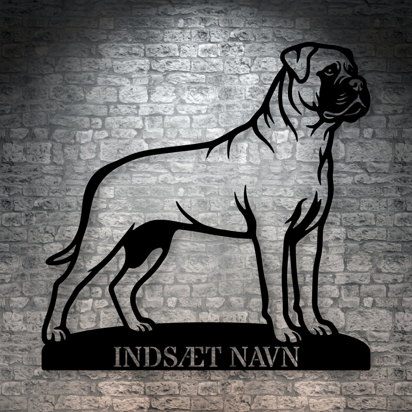 Personlig lys Bullmastiff metalskilt med hundenavn