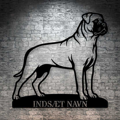 Personlig lys Bullmastiff metalskilt med hundenavn