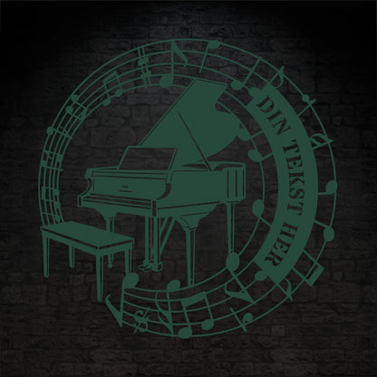 Personlig metal vægskilt i grøn med tekst til pianisten. Unik musiker gaveidé