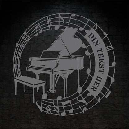 Personlig metal vægskilt i sølv med tekst til pianisten. Unik musiker gaveidé