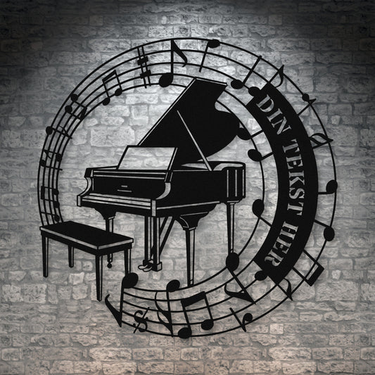 Personlig metal vægskilt i sort med tekst til pianisten. Unik musiker gaveidé