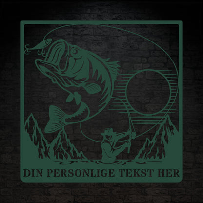 Personlig metalskilt i grøn til lystfiskeren. Fisker vægdekoration gaveidé