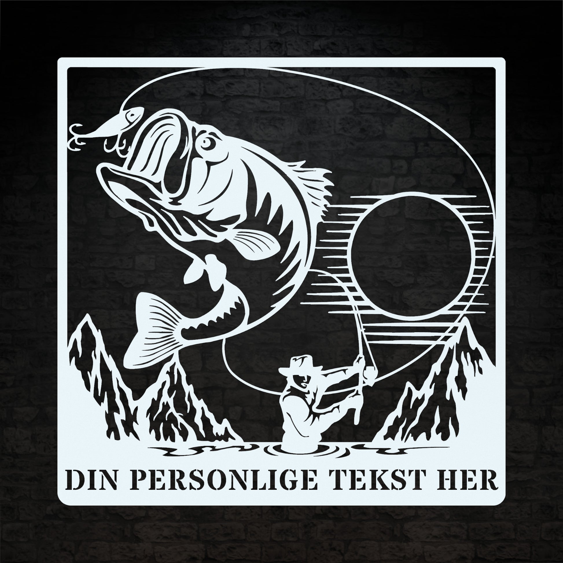 Personlig metalskilt i hvid til lystfiskeren. Fisker vægdekoration gaveidé