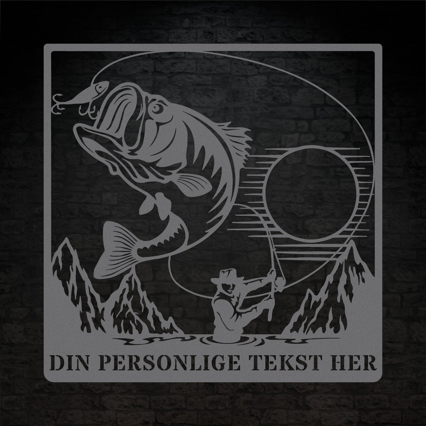 Personlig metalskilt i sølvfarve til lystfiskeren. Fisker vægdekoration gaveidé