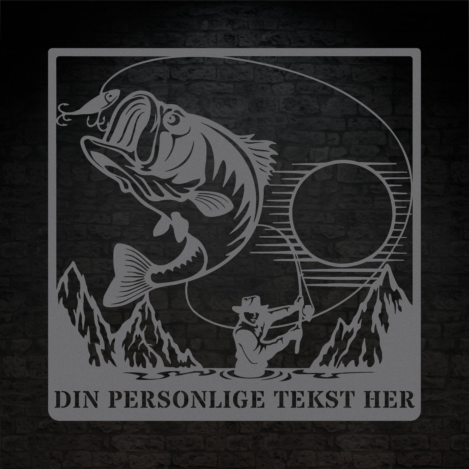 Personlig metalskilt i sølvfarve til lystfiskeren. Fisker vægdekoration gaveidé