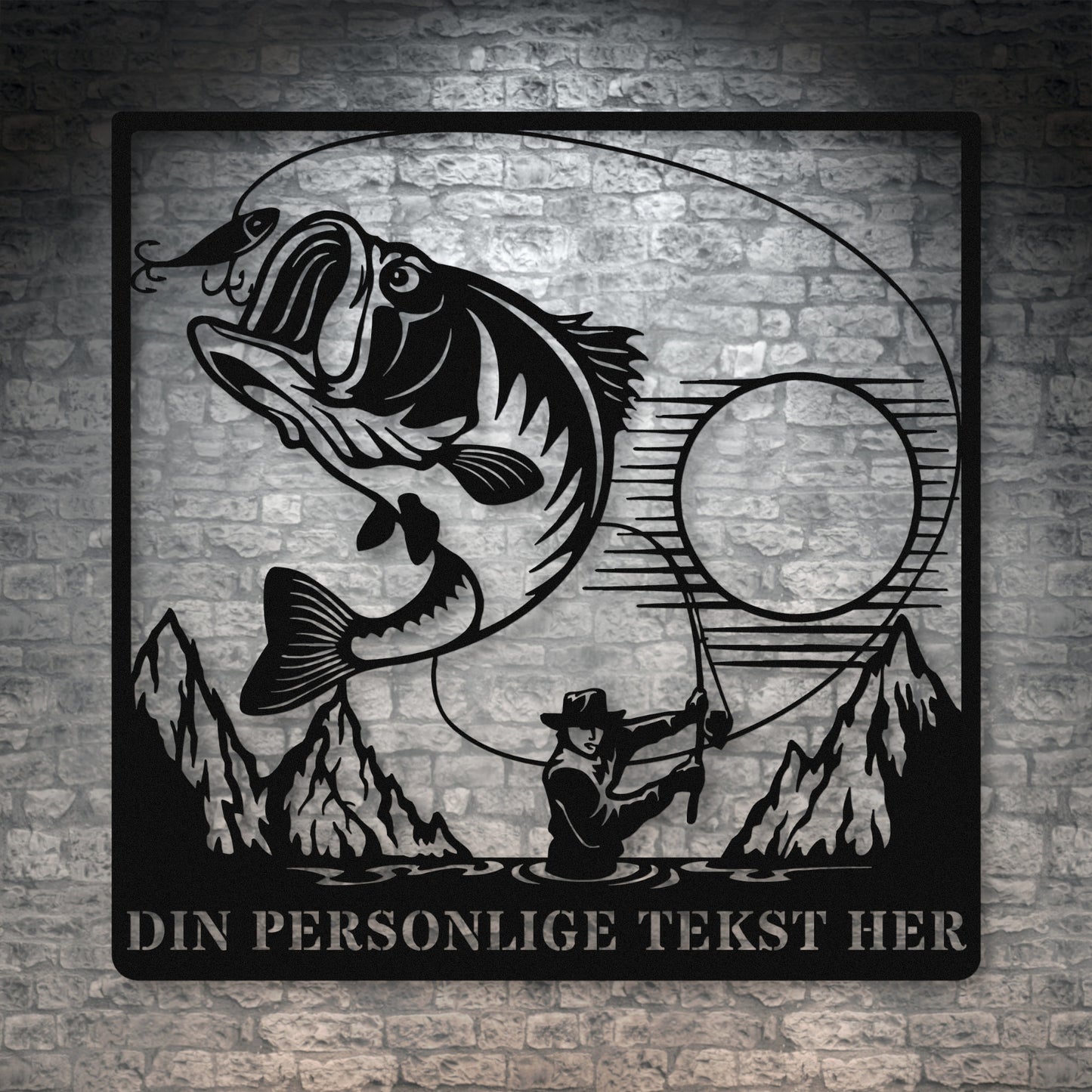Personlig metalskilt i sort til lystfiskeren. Fisker vægdekoration gaveidé