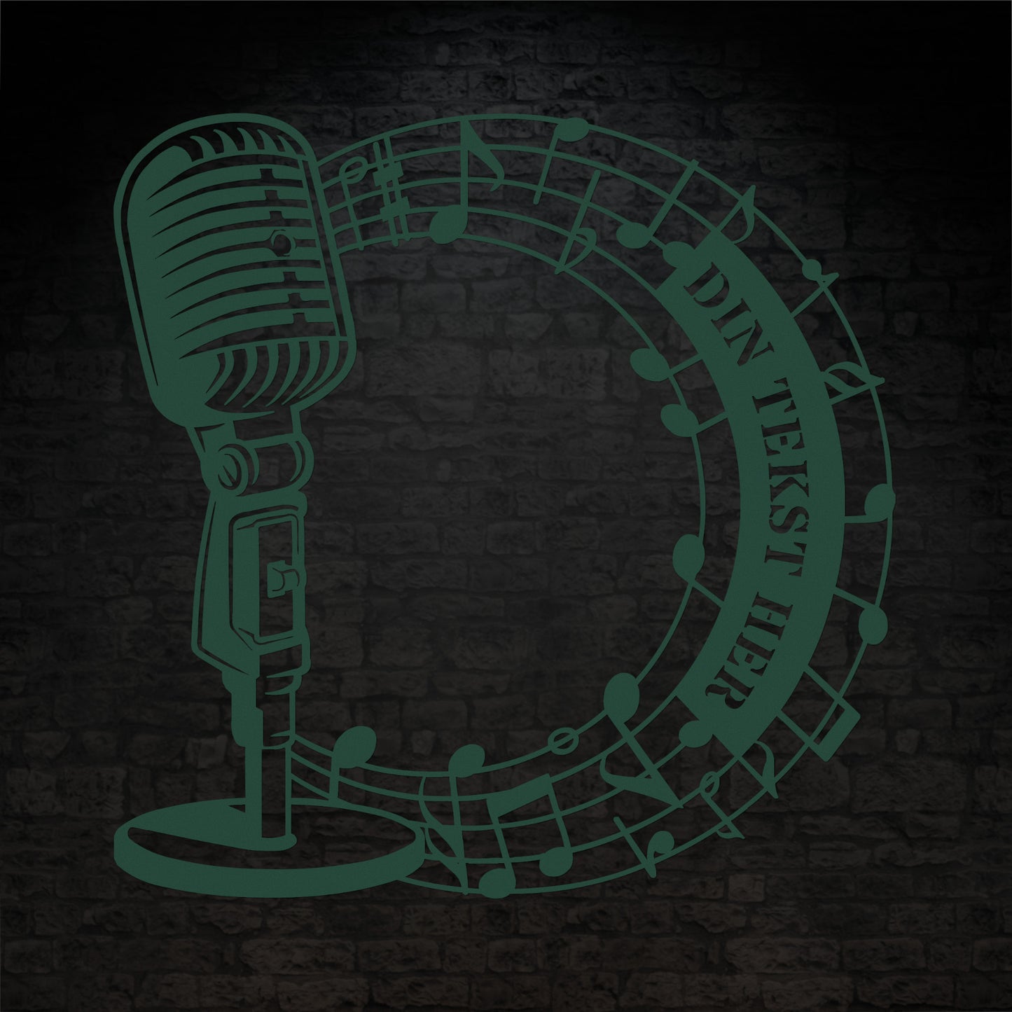 Personlig mikrofon metal vægskilt i grøn med tekst. Unik gaveidé til sangeren