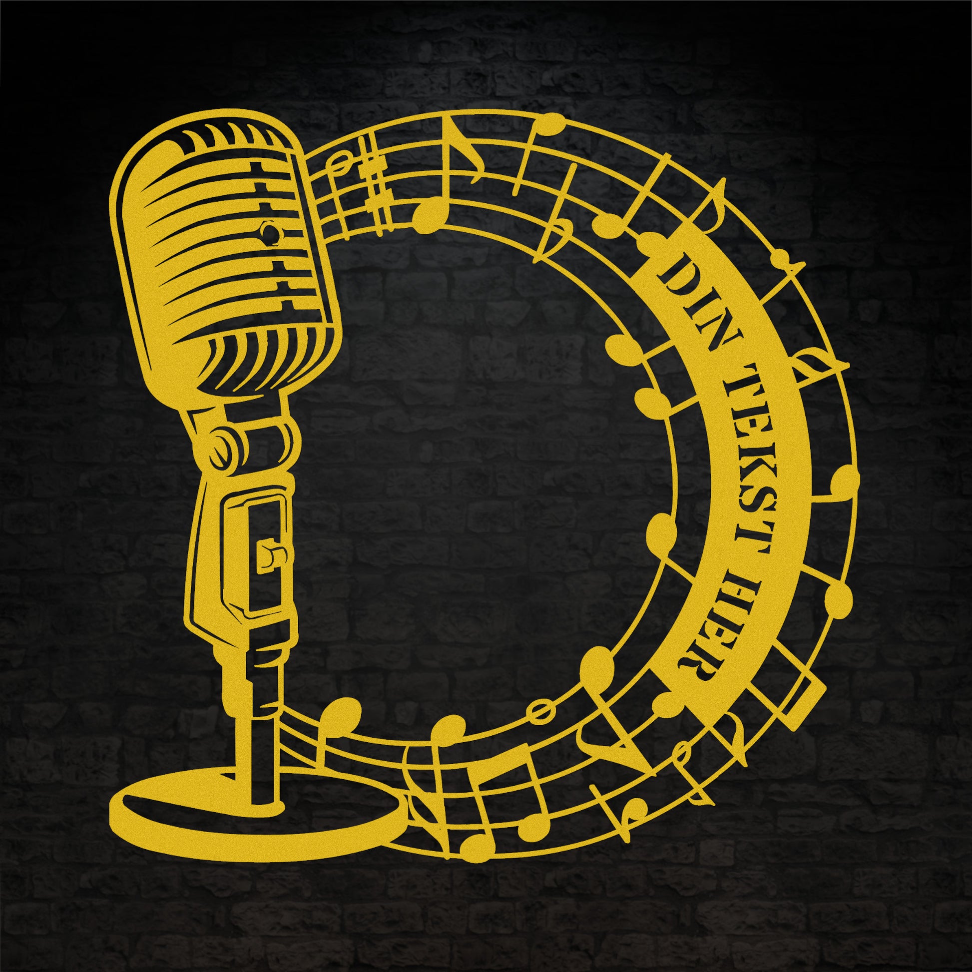 Personlig mikrofon metal vægskilt i gul med tekst. Unik gaveidé til sangeren