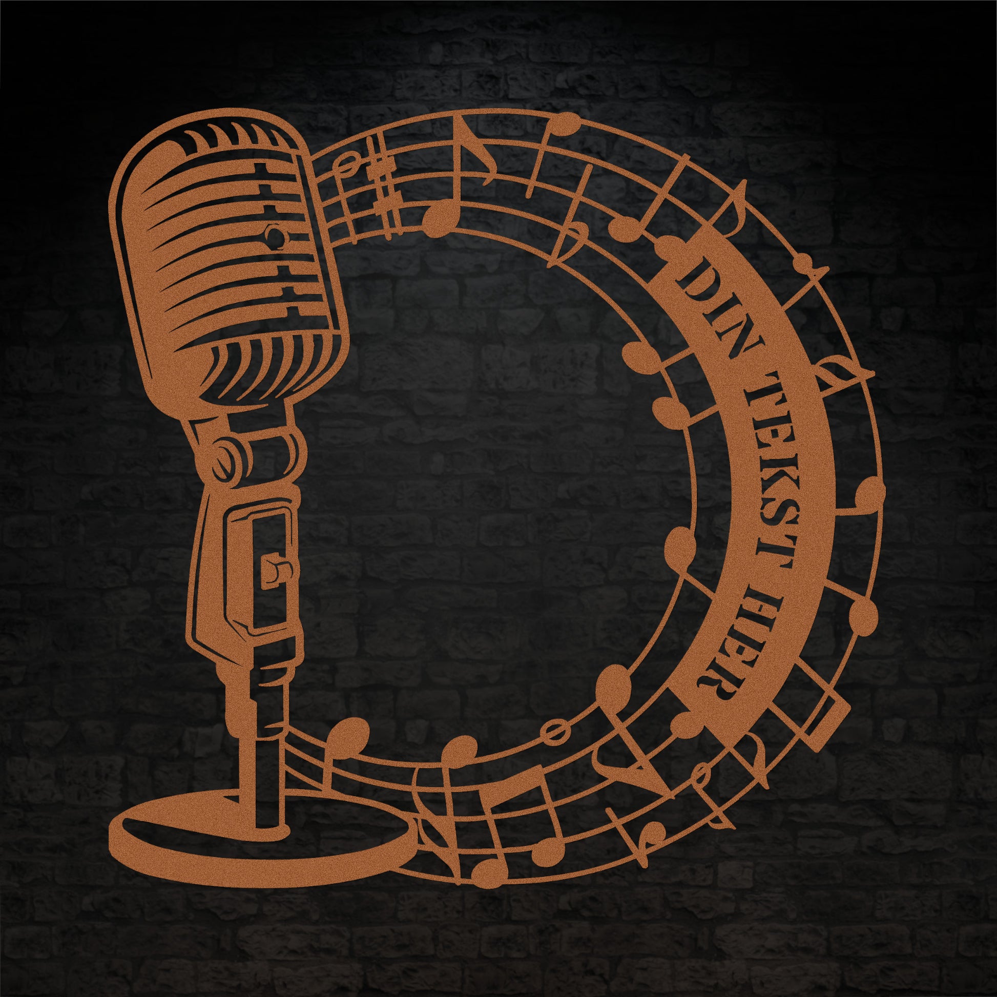 Personlig mikrofon metal vægskilt i kobber med tekst. Unik gaveidé til sangeren