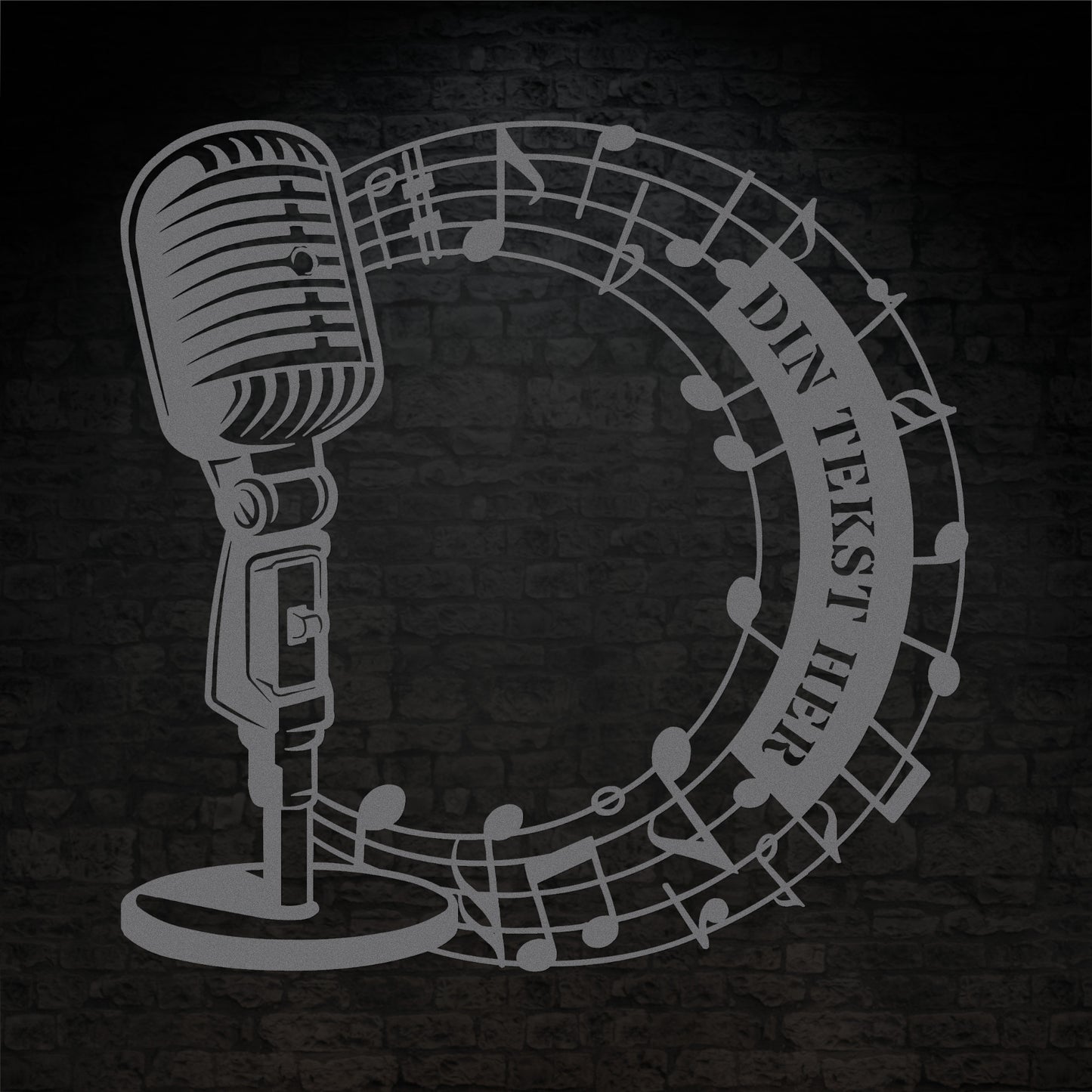 Personlig mikrofon metal vægskilt i sølv med tekst. Unik gaveidé til sangeren