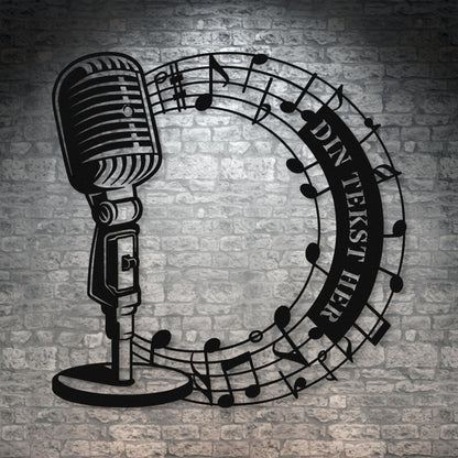 Personlig mikrofon metal vægskilt i sort med tekst. Unik gaveidé til sangeren