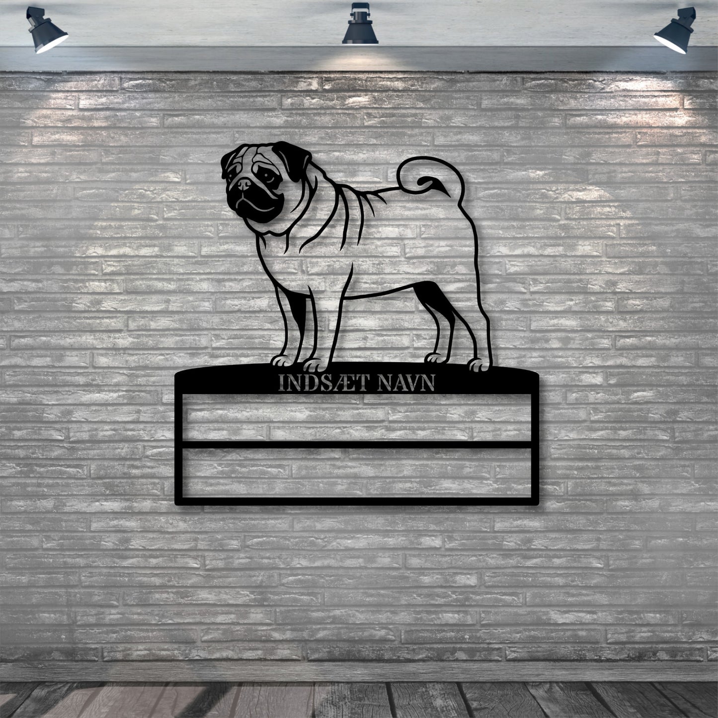 Personlig mops hunde metal navneskilt til rosetter.
