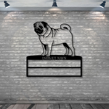Personlig mops hunde metal navneskilt til rosetter.