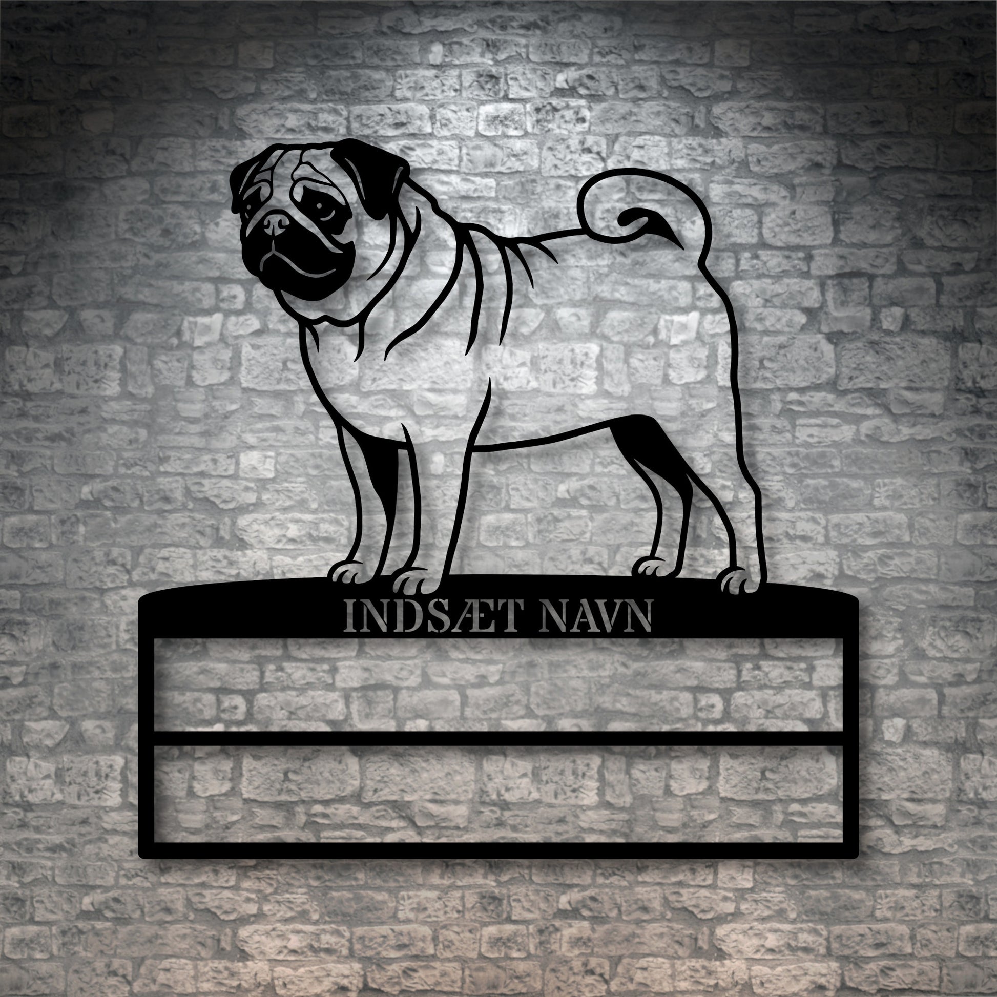 Personlig mops hunde metal navneskilt til rosetter