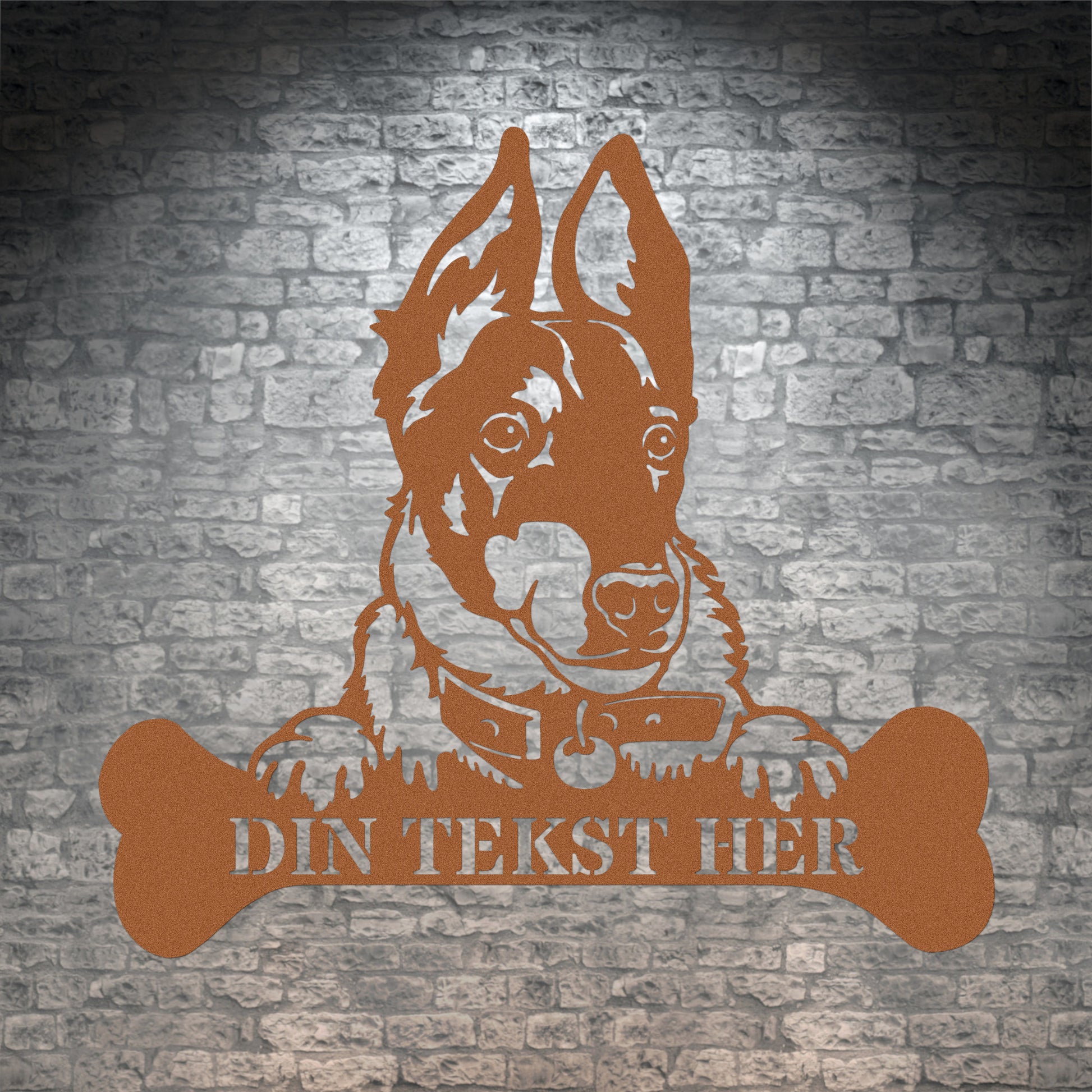 Personlig rat terrier metalskilt i brun med personlig tekst. Hundeejer gaveidé