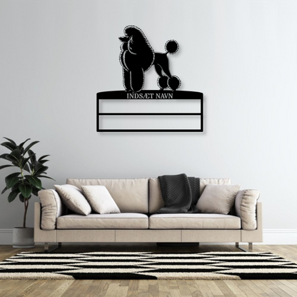 Puddelhund rosette display metalskilt med personlig navn. Unik Gaveide til hundeejeren..